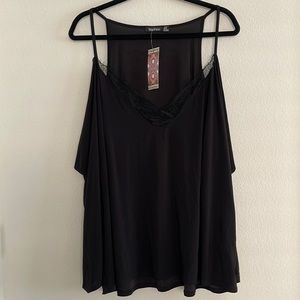 Lace Trim V neck cold shoulder Top